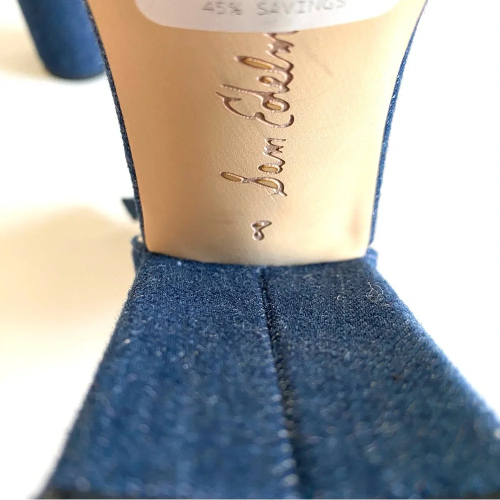 Sam Edelman Yaro Shoes 8 Navy Blue Denim Ankle Strap Block Heels Open Toes NWOT - Picture 12 of 16